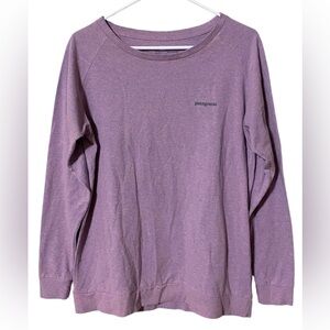 Patagonia Responsibili-Tee Shirt Mountain Logo Spell Out Long Sleeve Purple Y2K